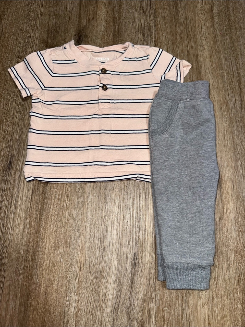 Baby Boy Striped Short Sleeve & Gray Sweatpants Outfit Sz 3-6 Months